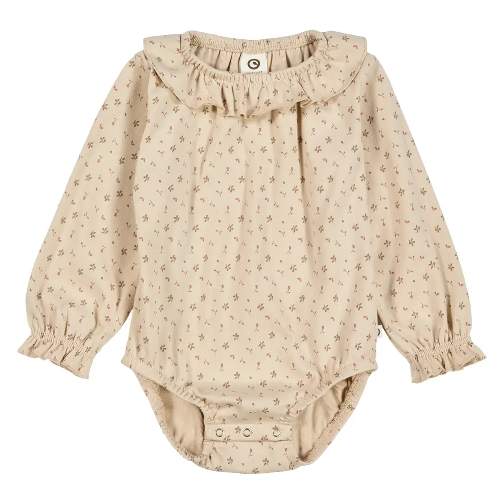 Aster Rib Bodystocking med Flæsekrave - Müsli