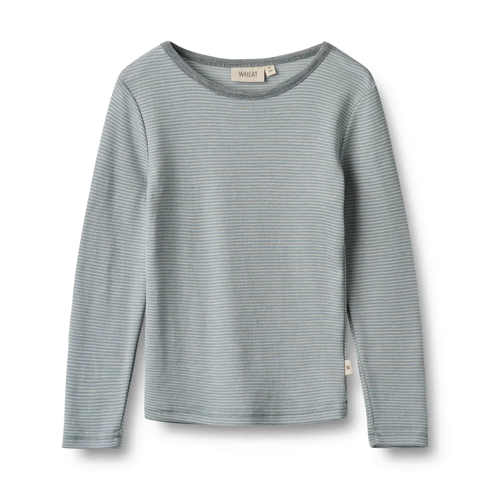 Uld T Shirt Ls Alfie   Navy Stripe   110 fra Wheat