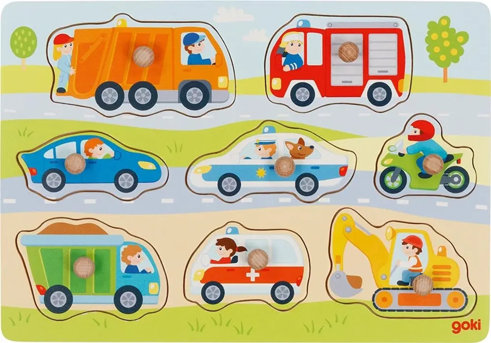 Goki Knoppuslespil med Køretøjer - Sjovt Puslespil!