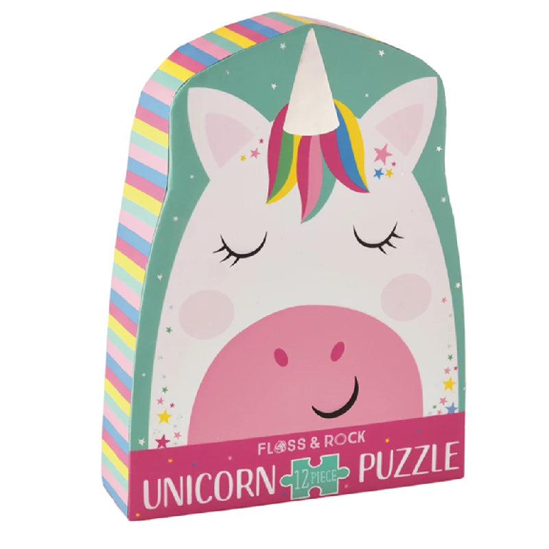 Puslespil M. Formet Motiv & æske 12 Brikker Rainbow Unicorn fra Floss & Rock