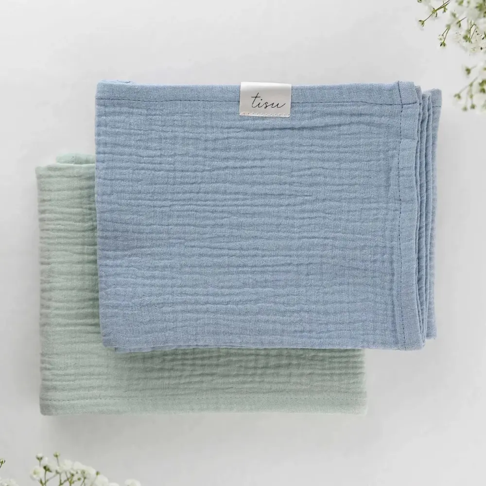 Stofbleer Muslin Sæt, Lysegrøn + Lyseblå fra Tisu