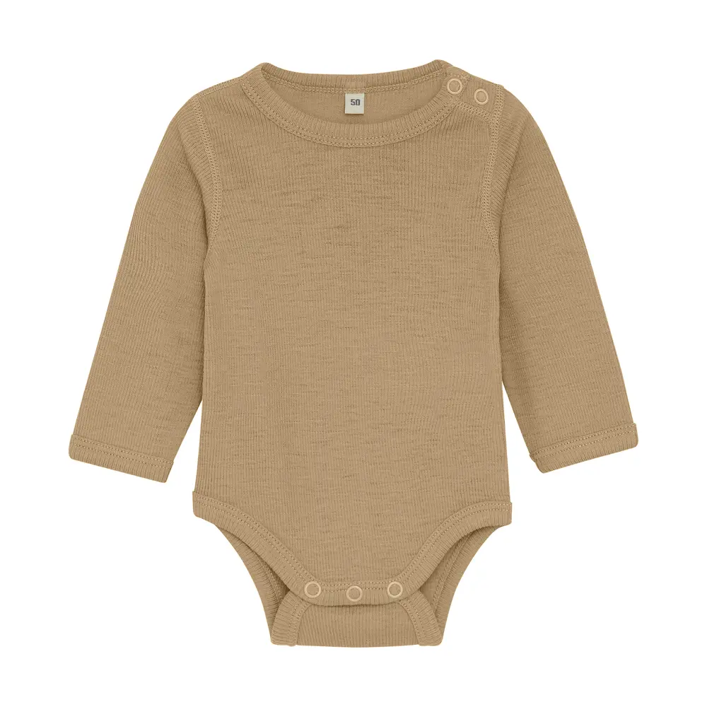 Uld Langærmet Body i Light Camel Melange fra Bekids