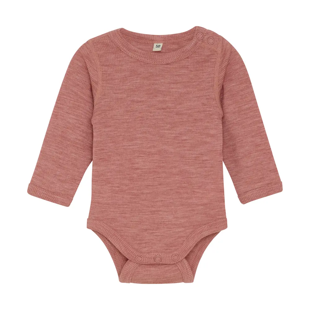 Uld Body Langærmet Body   Solid   Light Mahogany Melange   60 fra Bekids