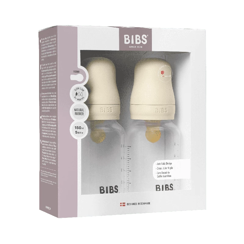 Bibs Babyflaske i Latex 2-Pak - Slow Flow 150 Ml Ivory