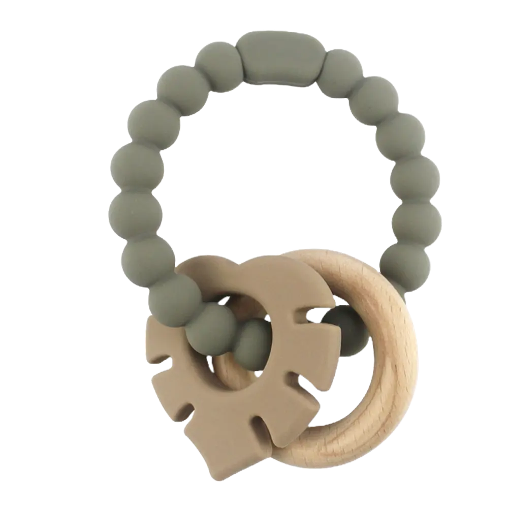 Biderangle I Silikone M. Træ Og Blad Vedhæng. Grå fra Magni