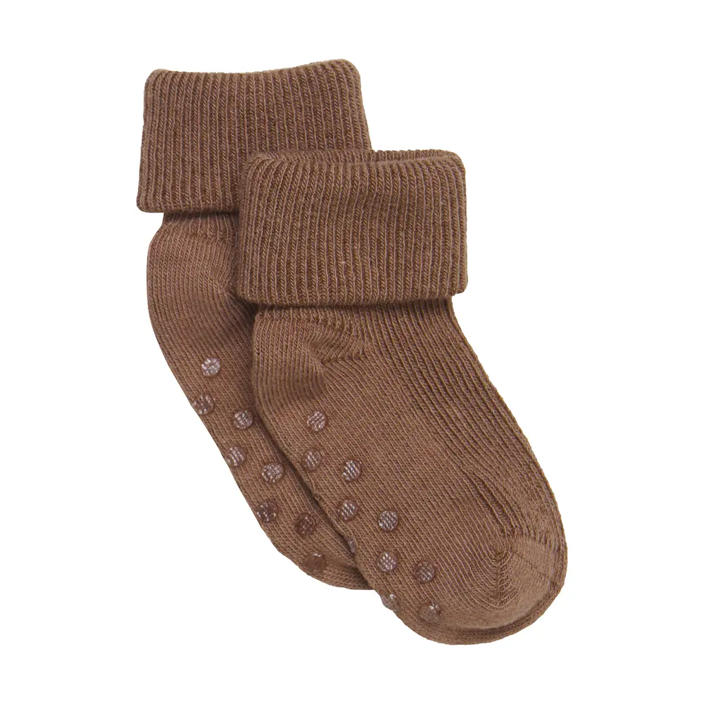 Skridsikre Baby Rib Sokker M. Abs - Sepia fra Bekids