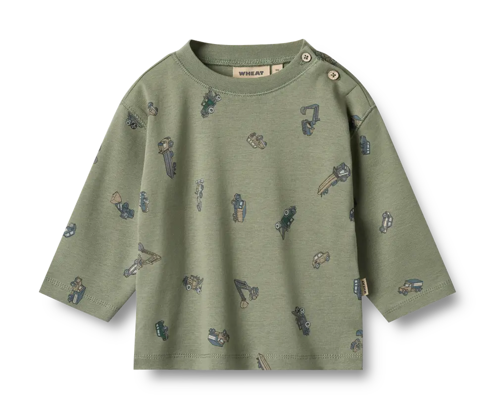 Malthe T Shirt Langærmet   Dusty Green Cars   6 Mdr. fra Wheat