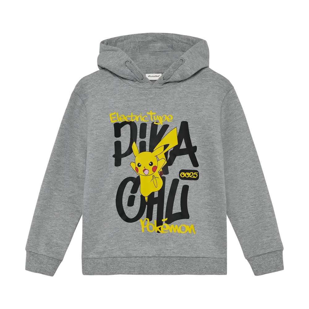 Minymo Hættetrøje med Pikachu Print - Grå