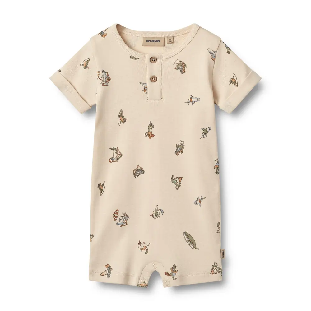 Kortærmet Jumpsuit Alfred 9413 fra Wheat - Økologisk Babyheldragt
