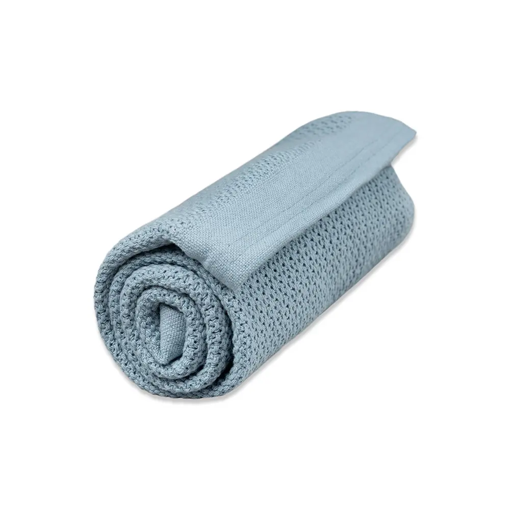 Strik Mesh Tæppe i Økologisk Bomuld - Blå fra Vinter & Bloom