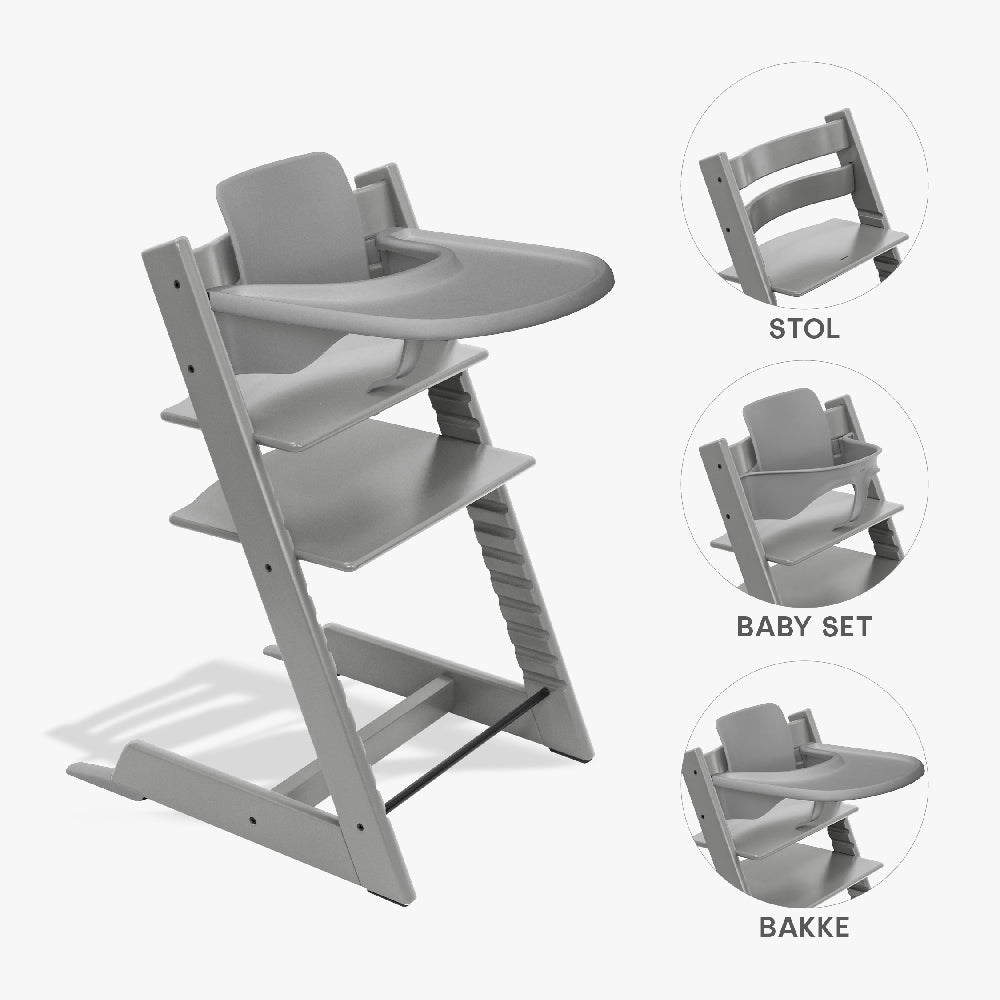 Tripp Trapp Bundle   Højstol, Babyset Og Tray   Storm Grey fra Stokke