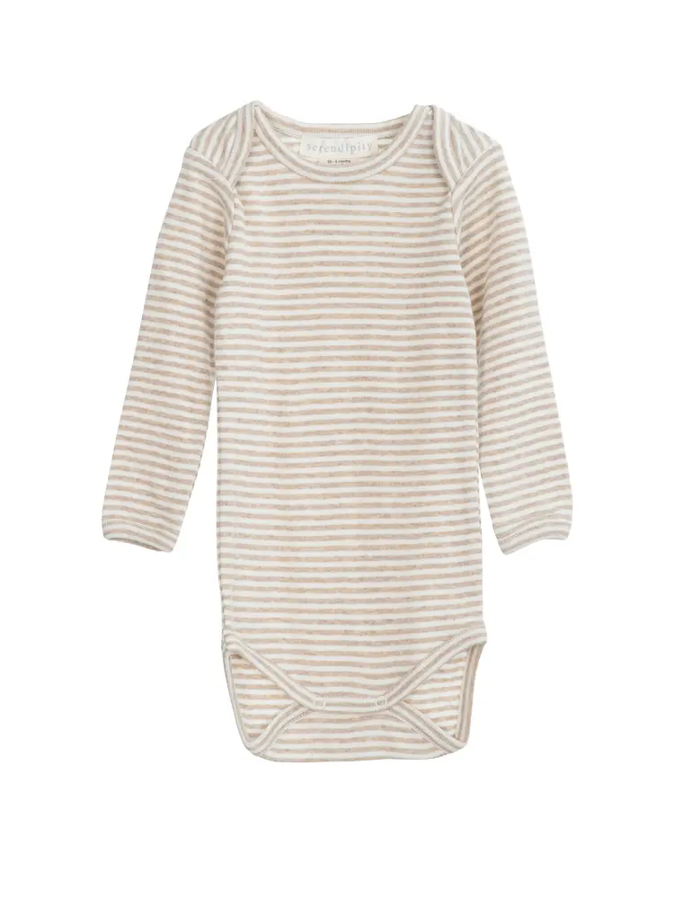 Stribet Baby Bodystocking i Økologisk Bomuld - Oatstripe