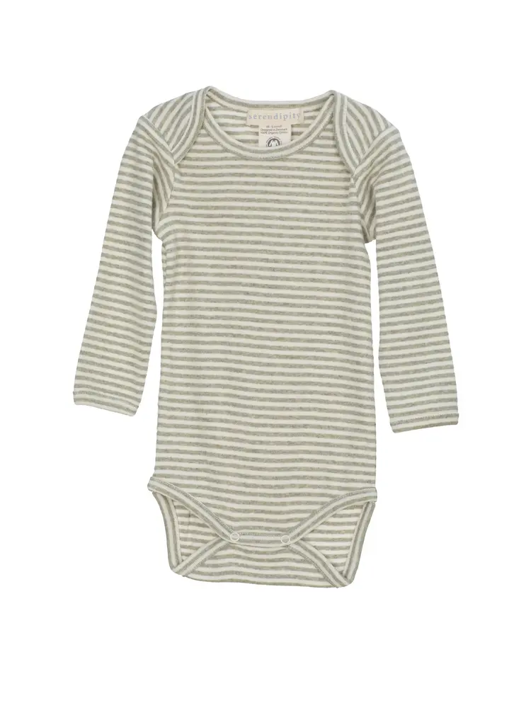 Baby Stribet Body   Sage Ecru   62   3 Mdr. fra Serendipity Organics