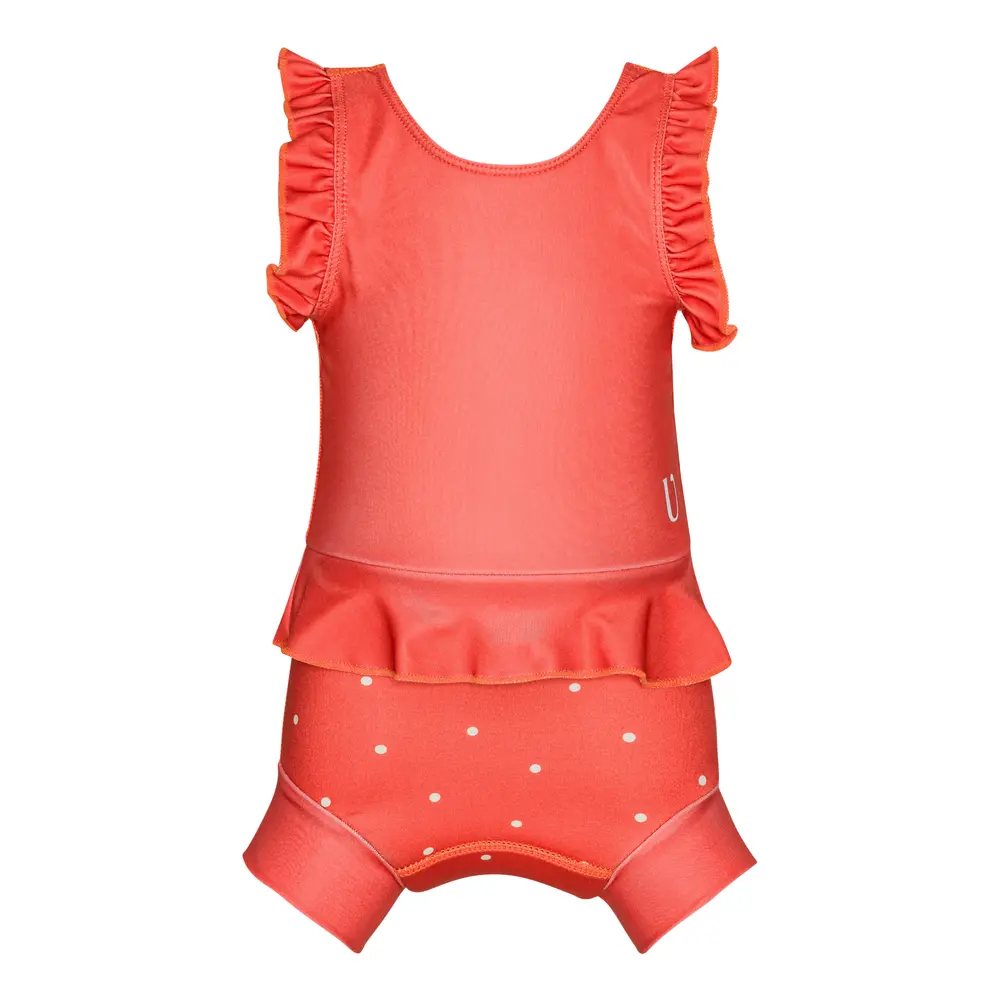 Neopren Blebadedragt med Frills i Berry Dots til Børn