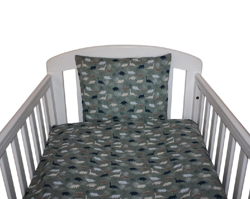 Farverigt Dino Baby Sengelinned med Grøn Bund - KÆRE BØRN