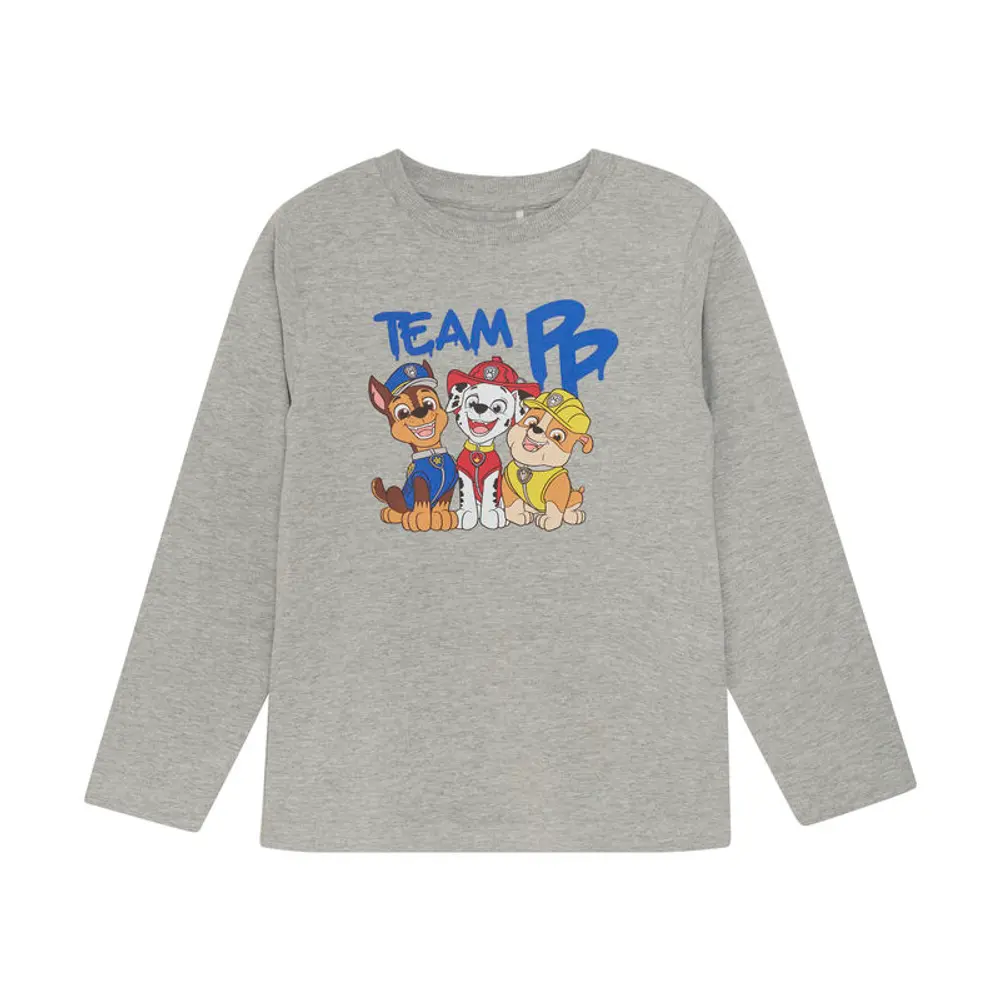 Langærmet T-shirt med Paw Patrol print - Grå Melange