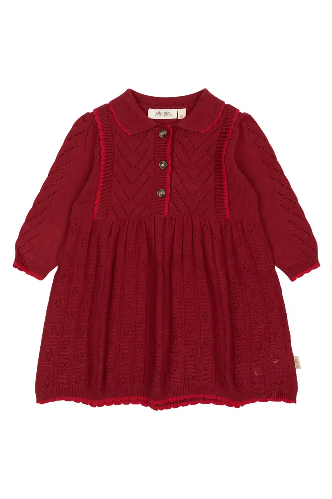 Daimi Strik Kjole i Biking Red fra Petit Piao - Tilbud!