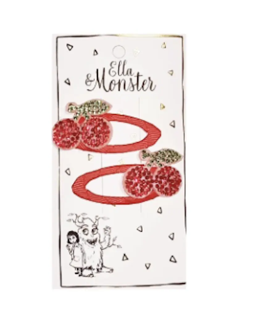 Glitrende Kirsebær Hårclips fra Ella & Monster