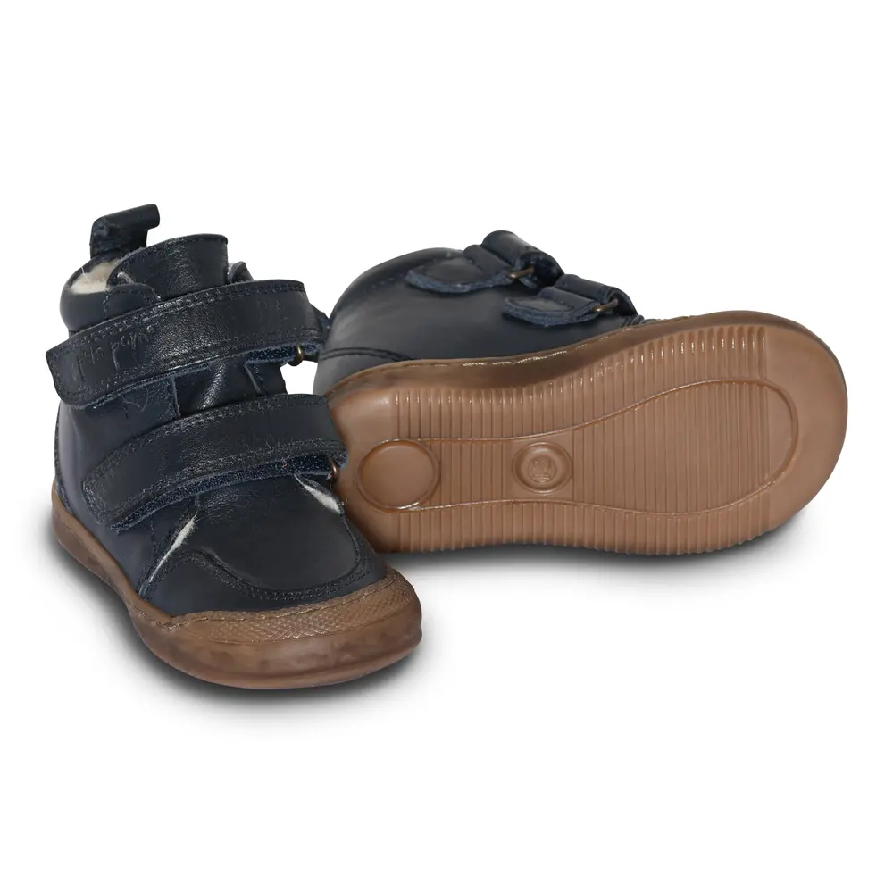 Pom Pom Uld Sneaker til Børn - Navy Støvler med Velcro