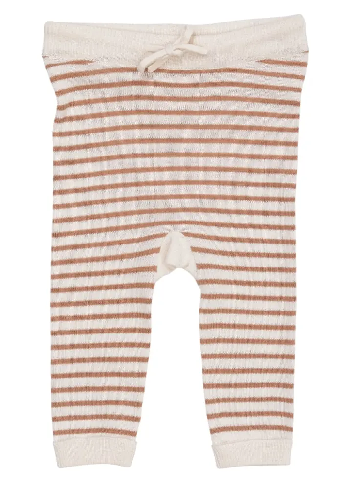 Let Strikket Leggings med Striber i Cream - Super Tilbud!