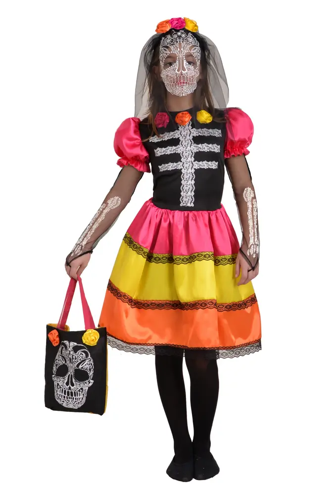 Skull Flower Girl Kostume   Multi   8 10 år fra Ciao