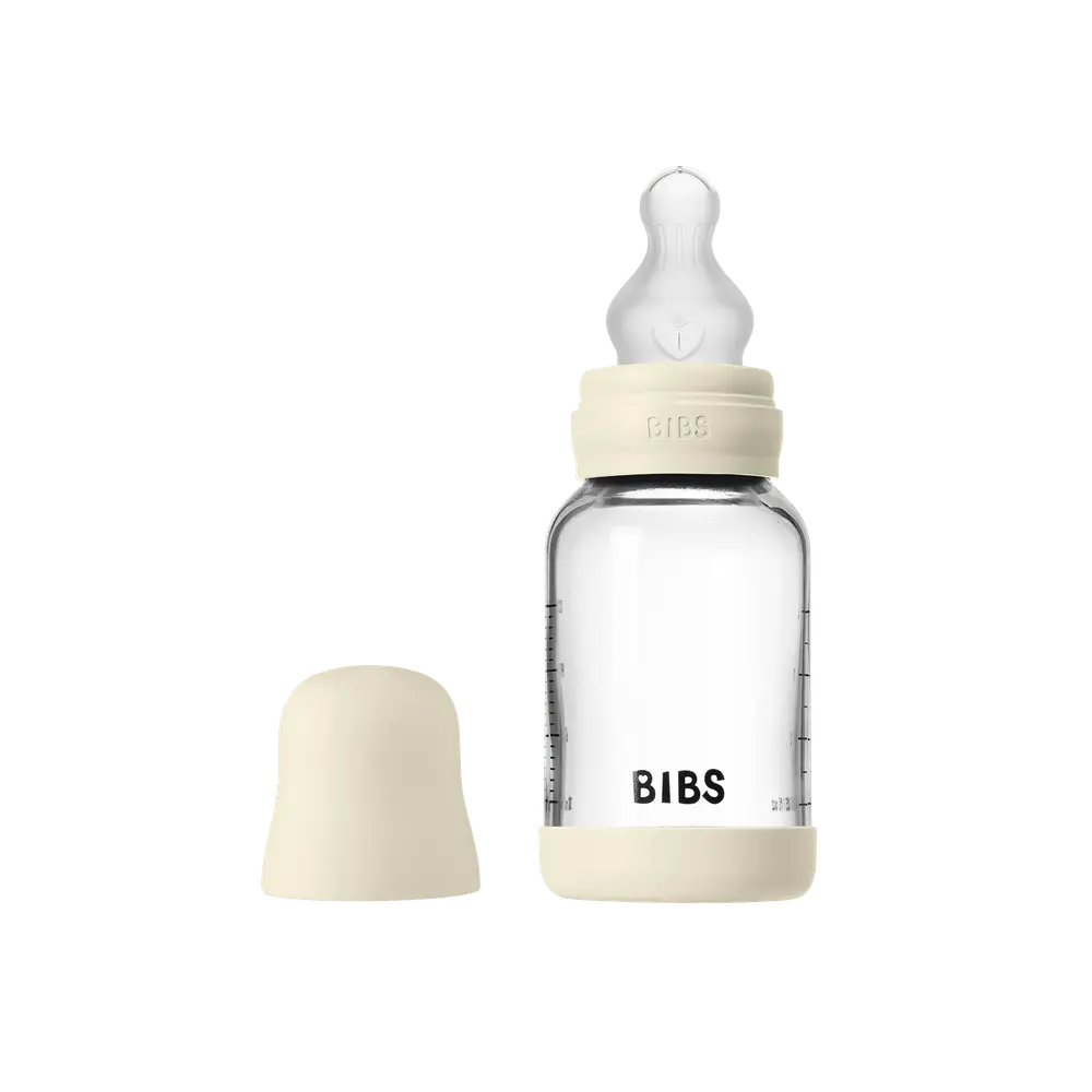 Glass Baby Bottle Silicone 120 Ml Ivory fra Bibs