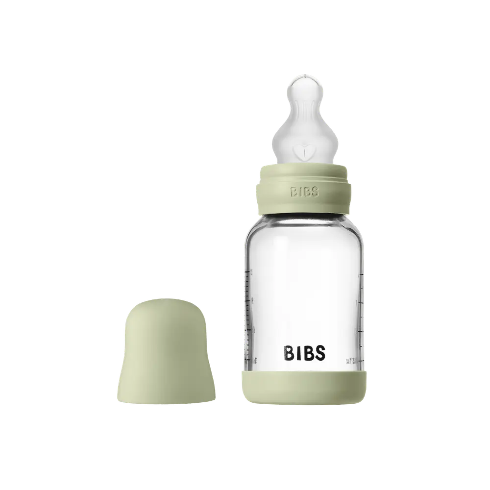Glass Baby Bottle Silicone 120 Ml Sage fra Bibs