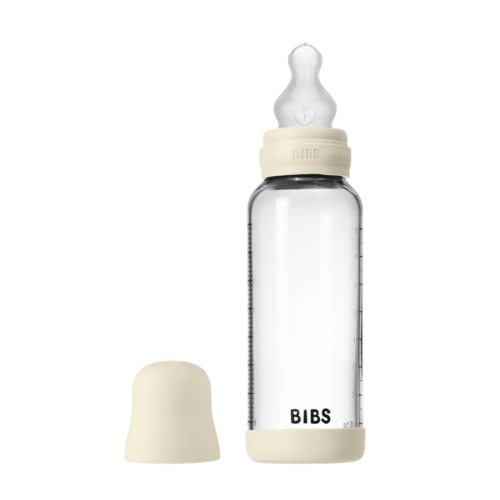Glass Baby Bottle Silicone 240 Ml Ivory fra Bibs