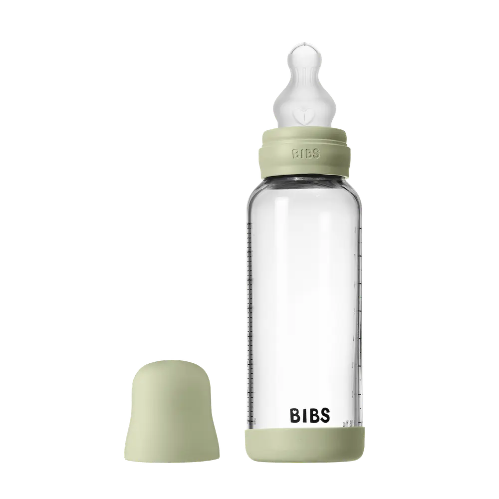 Glass Baby Bottle Silicone 240 Ml Sage fra Bibs