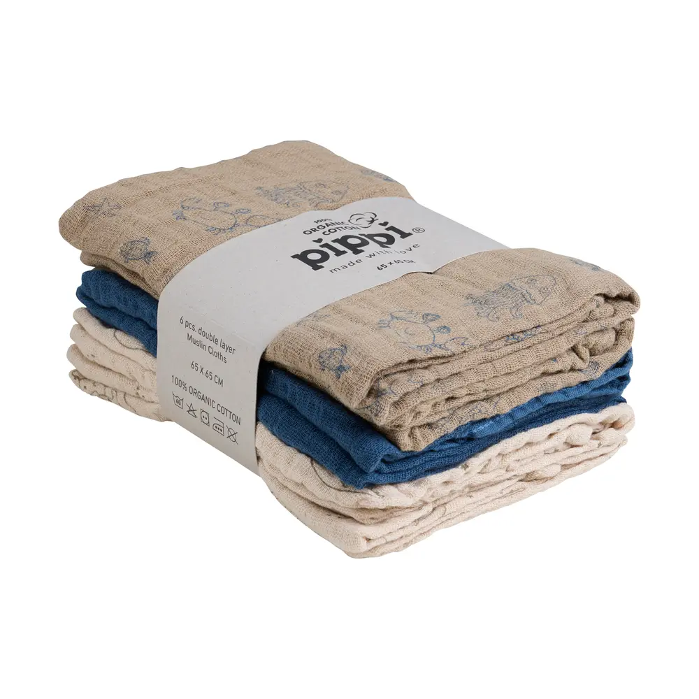 øko. Stofbleer (6 Pak)   China Blue fra Pippi