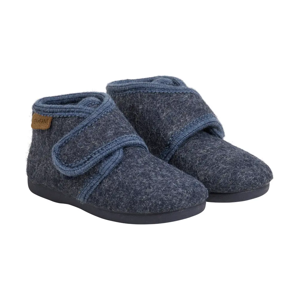 Uldhjemmesko Velcro Navy Melange 21 fra En Fant