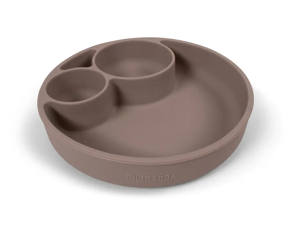 Silikone Tallerken Ruminddelt   Warm Grey fra Filibabba
