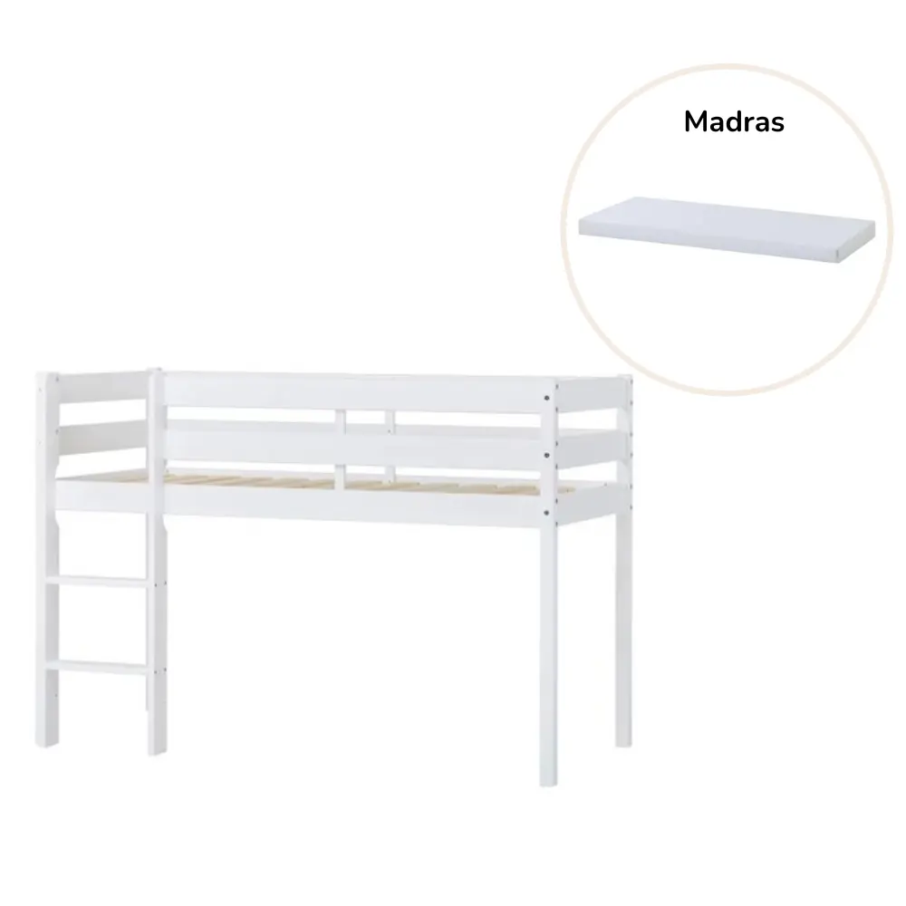Eco Comfort Halvhøj Seng Med Madras 70x160 Cm.   Hvid fra Hoppekids