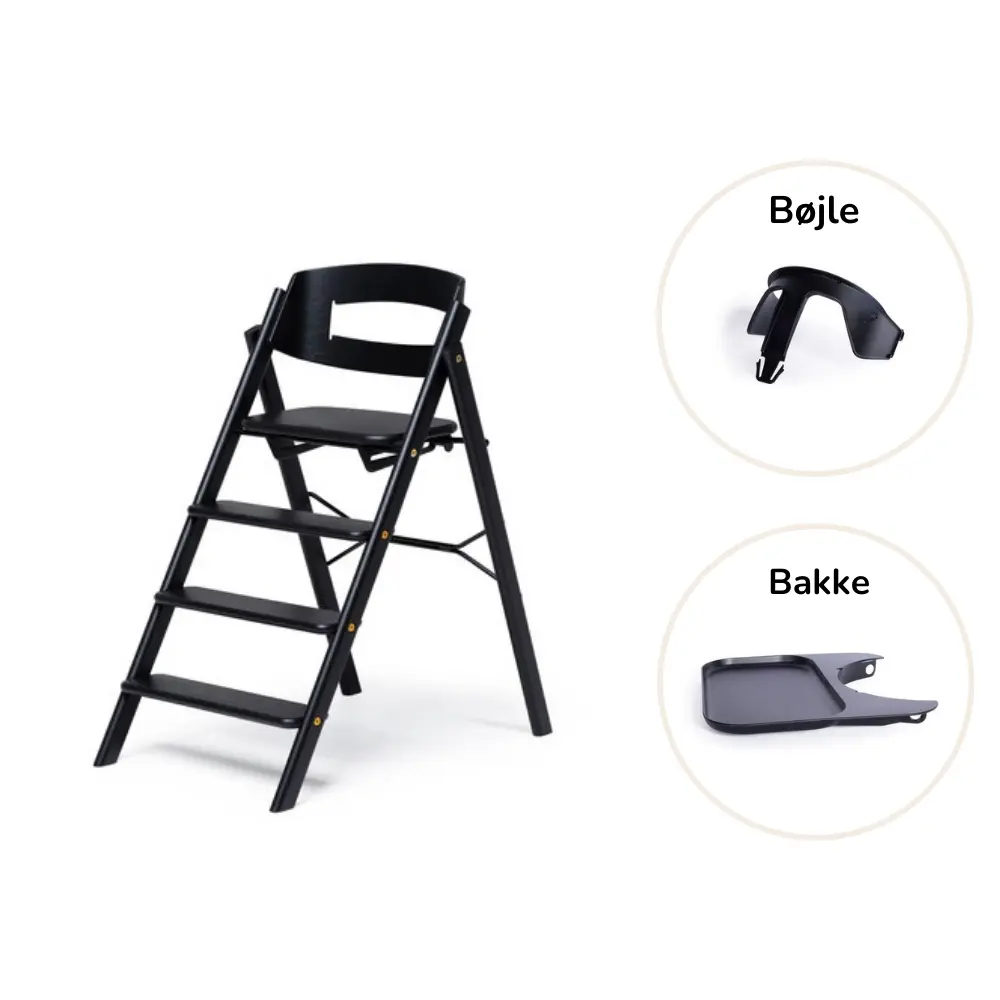 Klapp Højstol Foldbar Eg Inkl. Bøjle Og Bakke   Sort fra Kaos
