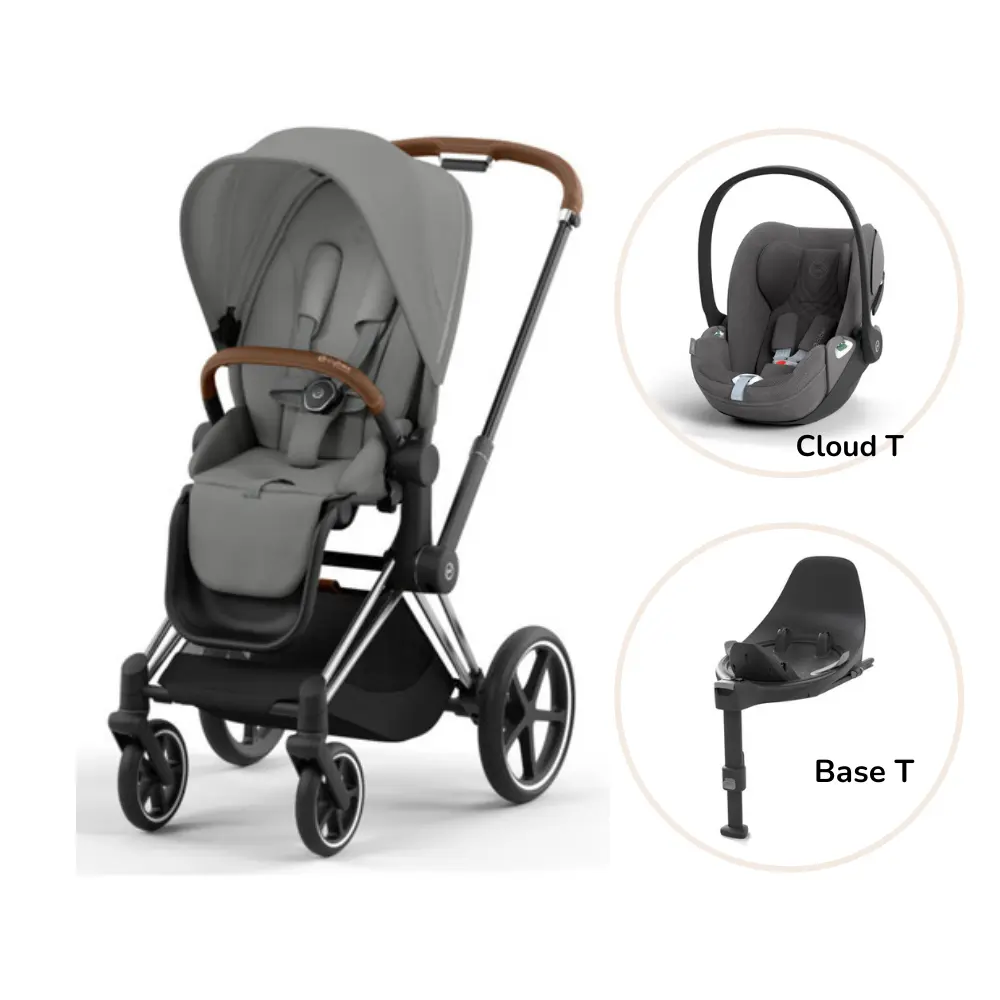 Priam Klapvogn Inkl. Cloud T Og Base   Mirage Grey Chrome Brown Plus fra Cybex