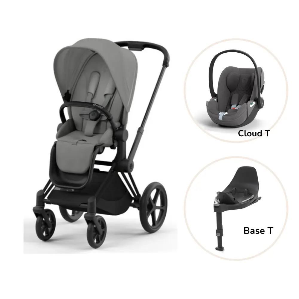 Priam Klapvogn Inkl. Cloud T Og Base   Mirage Grey Matt Black Plus fra Cybex