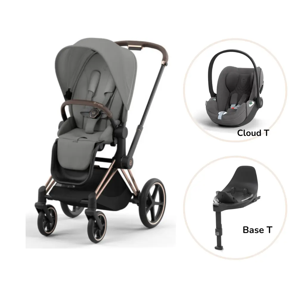 Priam Klapvogn Inkl. Cloud T Og Base   Mirage Grey Rosegold Plus fra Cybex