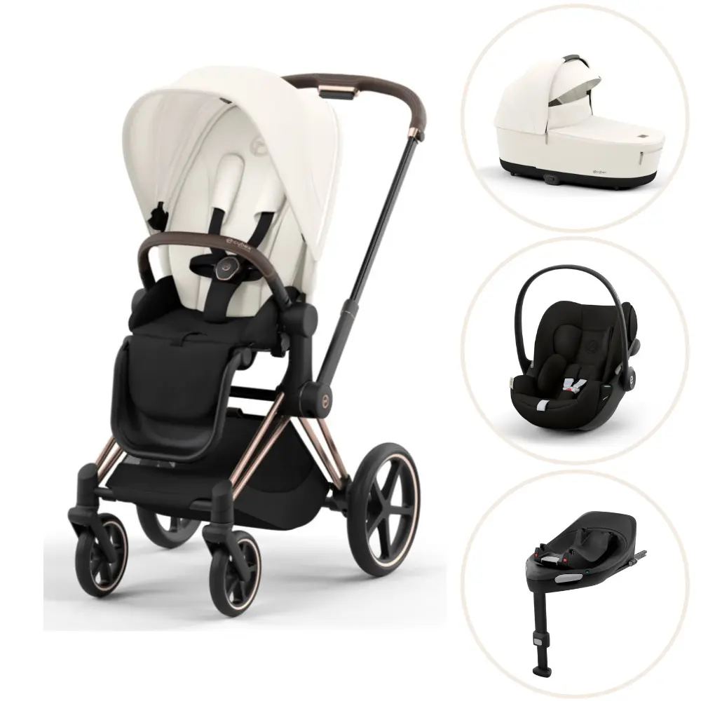 Priam Duovogn Off White Rosegold Inkl. Cloud G Og Base G   Magic Black fra Cybex