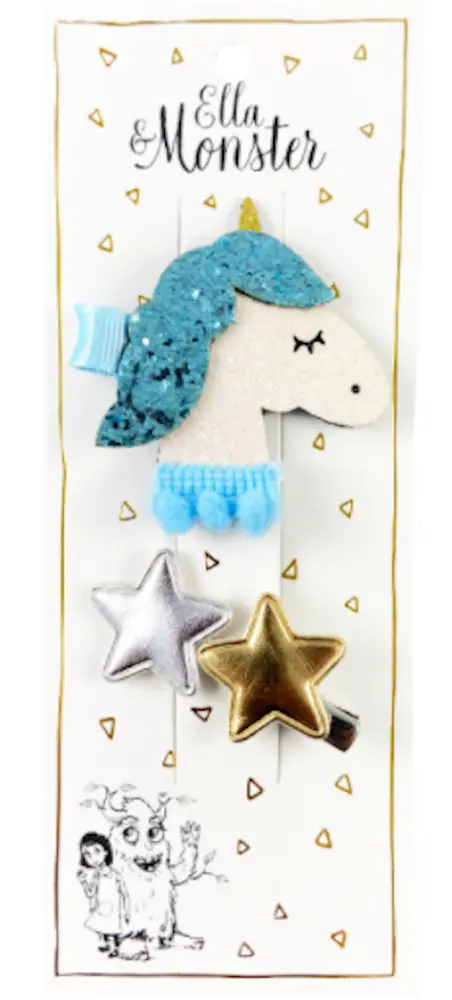 Hårclips Big Romantic Unicorn Star Blue fra Ella & Monster