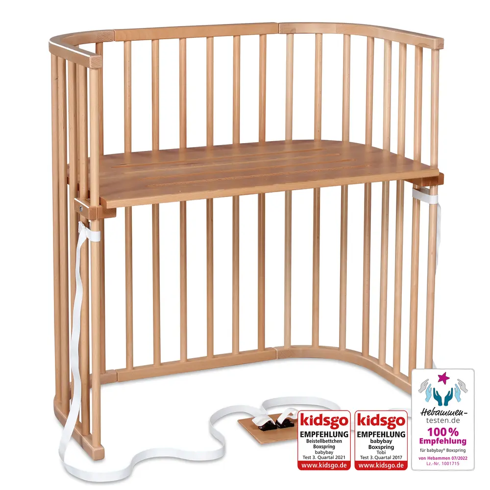 Boxspring Bedside Crib   Natural Varnished fra Babybay