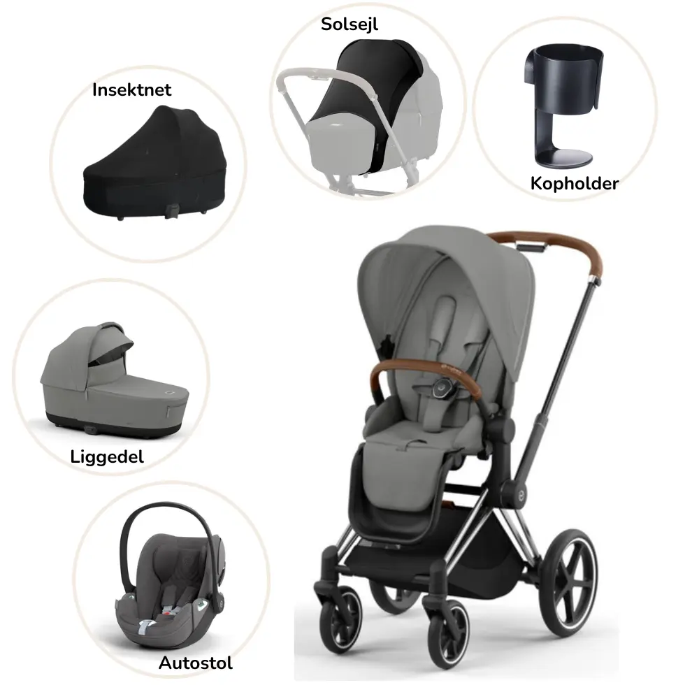 Priam Pakke Mirage Grey Chrome Brown Plus fra Cybex