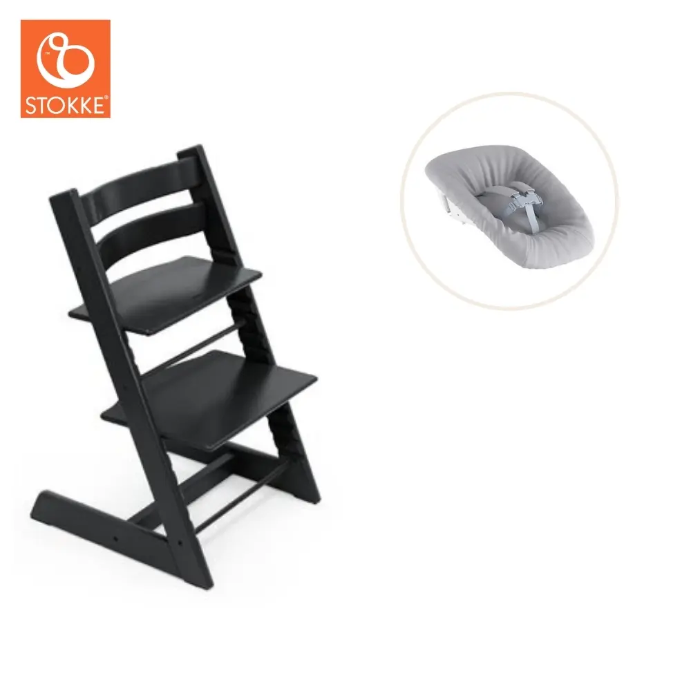 Højstol Bøg Inkl. Newborn Sæt   Sort fra Tripp Trappâ®