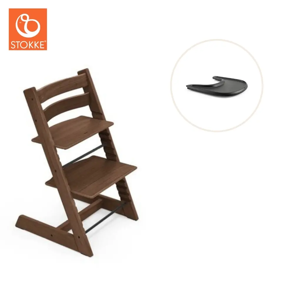 Højstol Inkl. Tray   Eg Warm Brown Sort fra Stokkeâ®