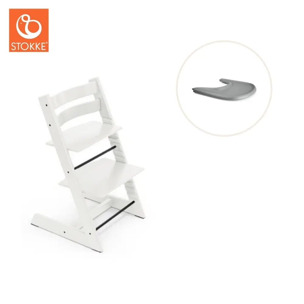 Højstol Inkl. Tray   Hvid Grå fra Stokkeâ®