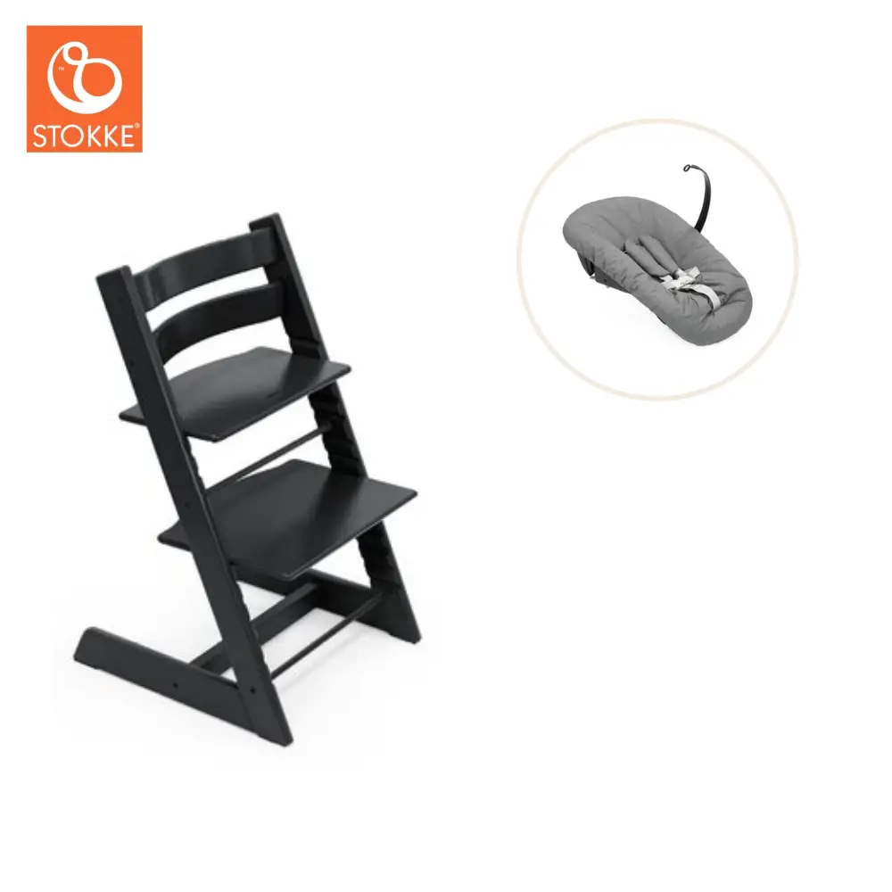 Højstol Bøg Inkl. Newborn Sæt   Sort fra Tripp Trappâ®