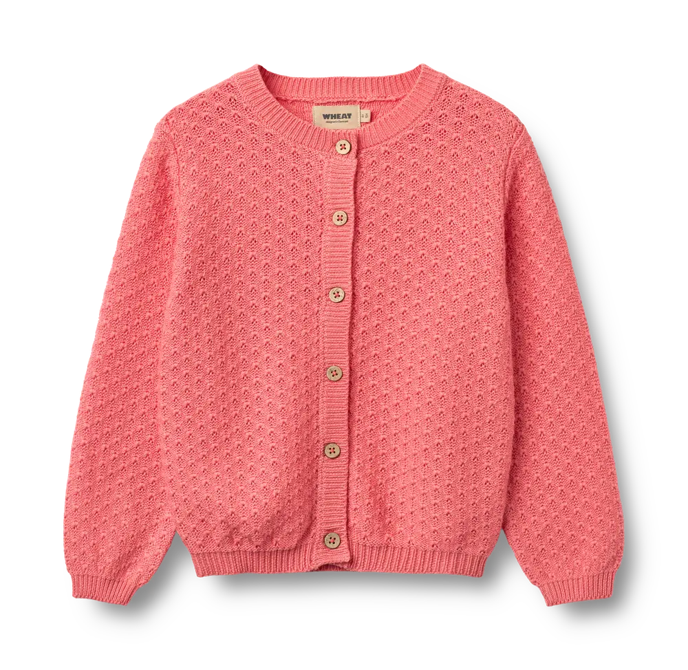 Magnella Strik Cardigan Coral 122 fra Wheat