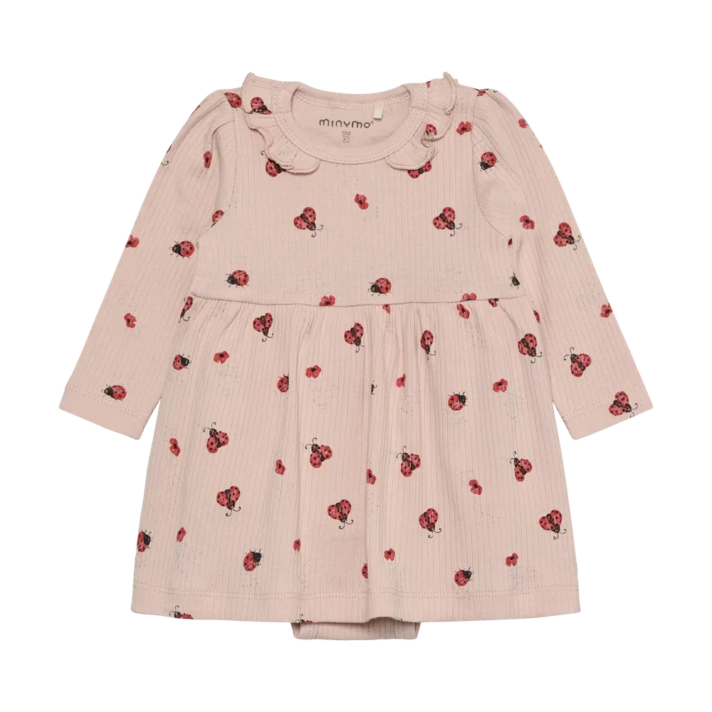 Langærmet Rib Bodykjole M. Print Peach Whip 80 fra Minymo