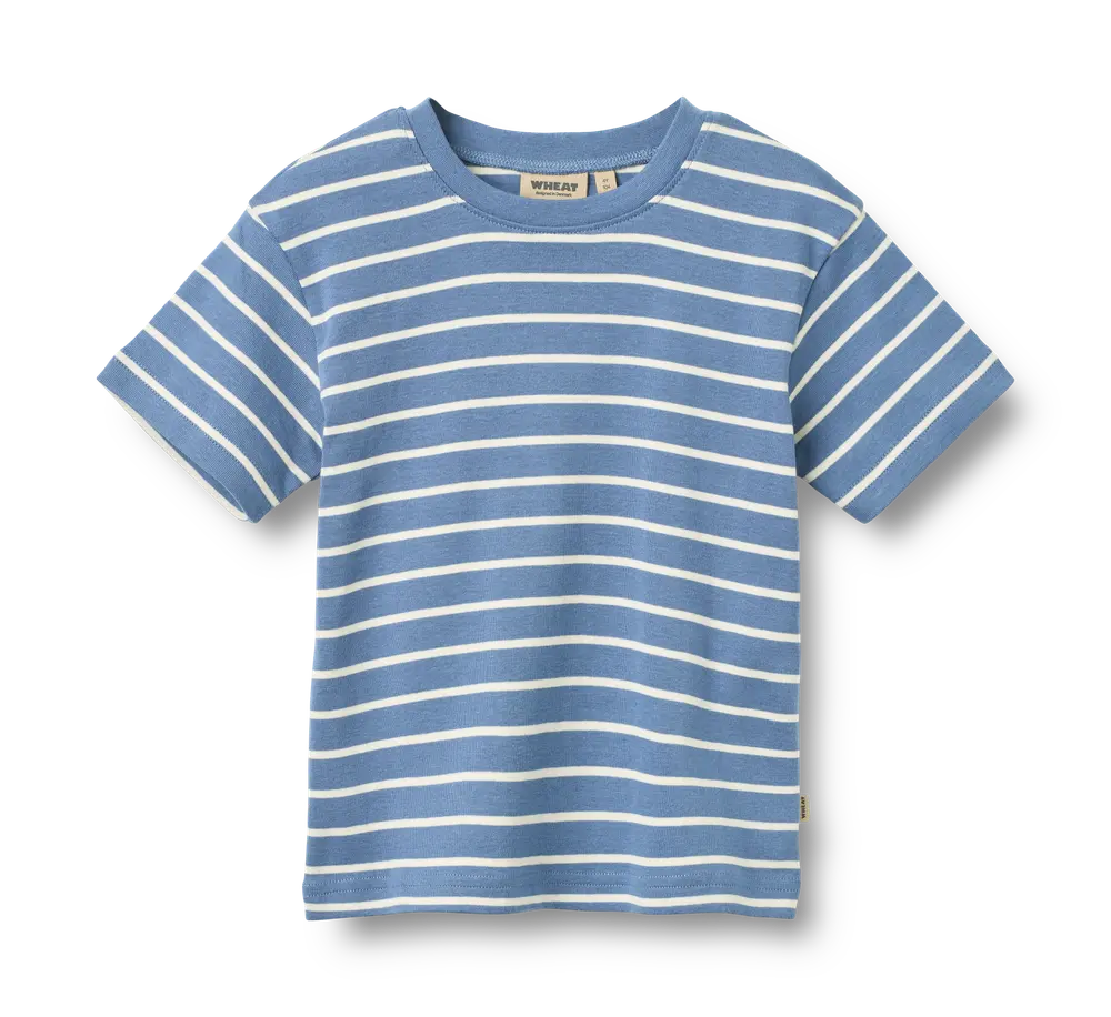 Fabian T Shirt   Blue Stripe   128 fra Wheat