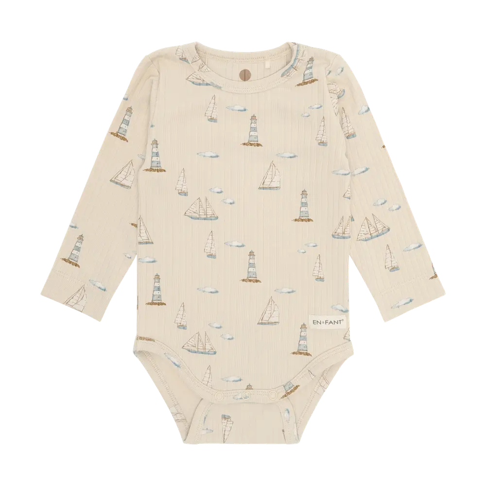 Rib Langærmet Body M. Print   Fog   56 fra En Fant