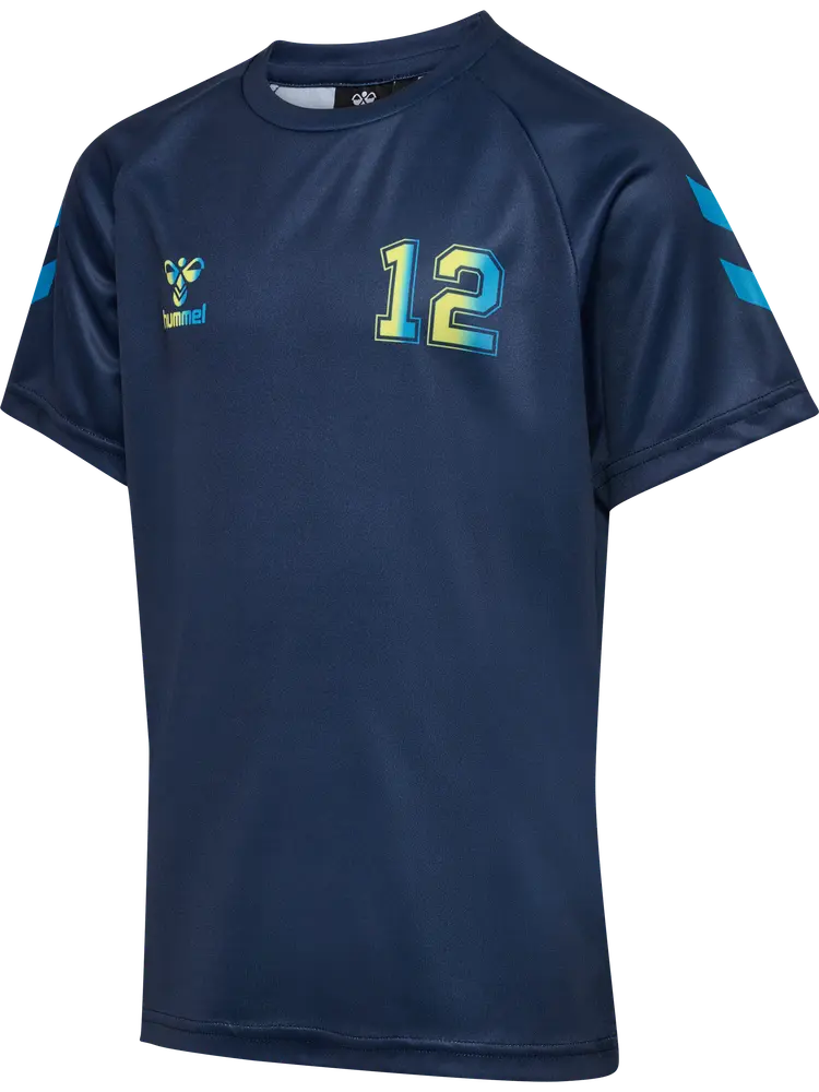 Shimmer T Shirt   Dress Blues Limeade   110 fra Hummel